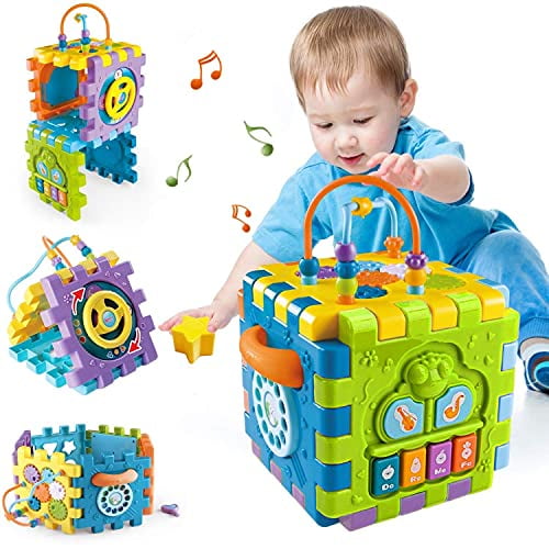UNIH Activity Cube Toy for Baby Learning Play Toys with Music & Light 7 in 1 Early Educational Activity Center for Toddler Kids Infants Boys & Girls 18m+ 